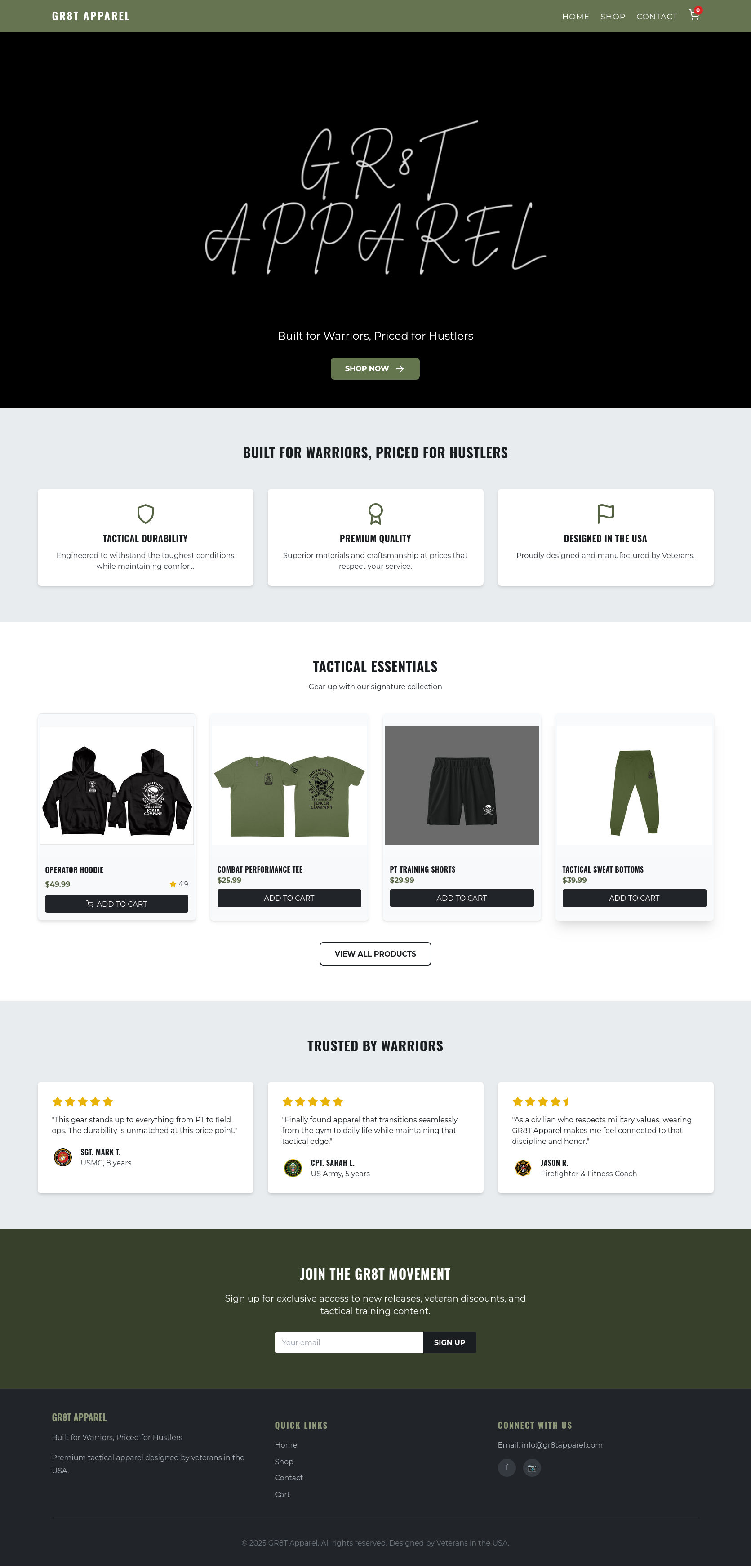 GR8T Apparel Homepage